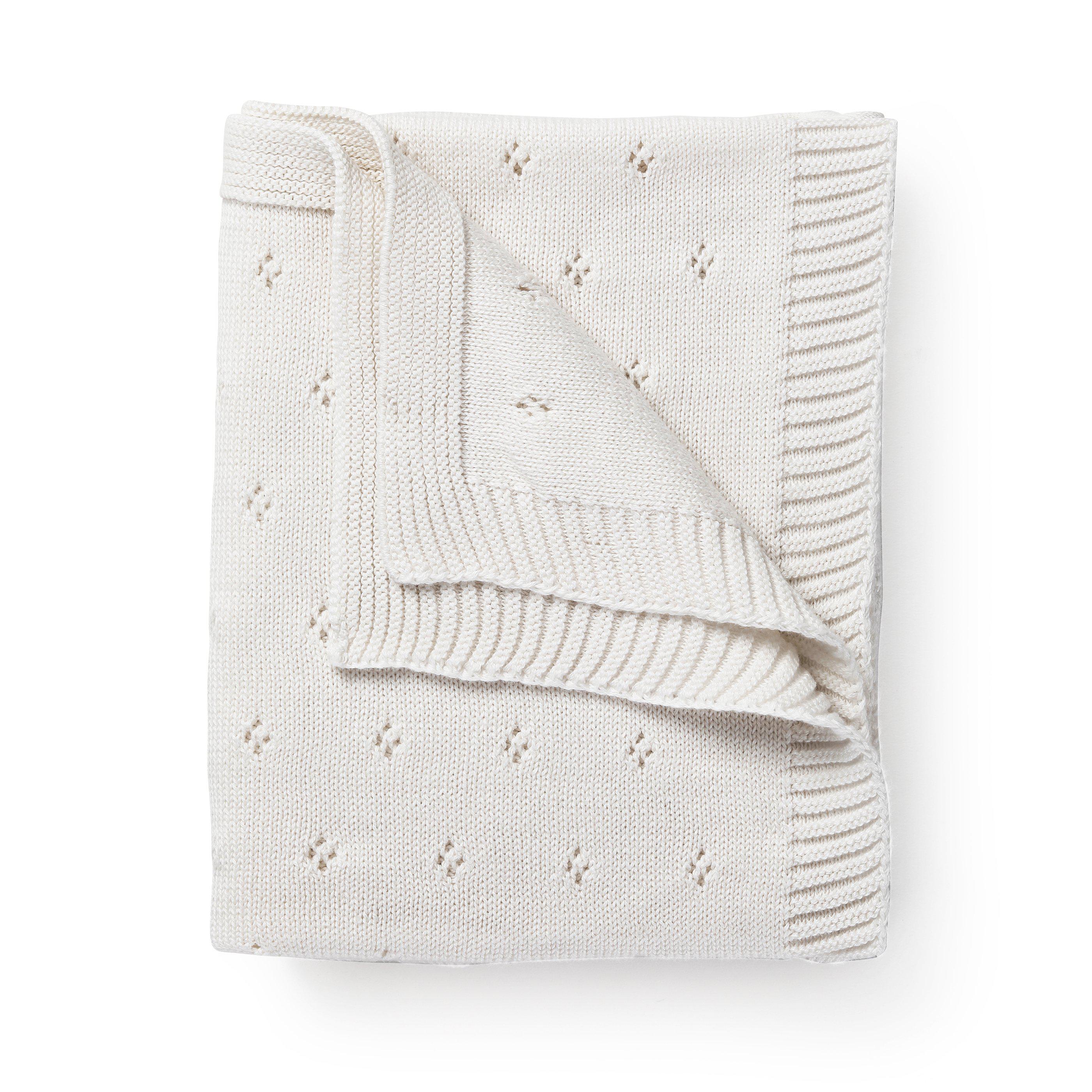 Organic Cotton Pointelle Baby Blanket - Ella Ivory Pointelle Baby Blanket Makemake Organics   