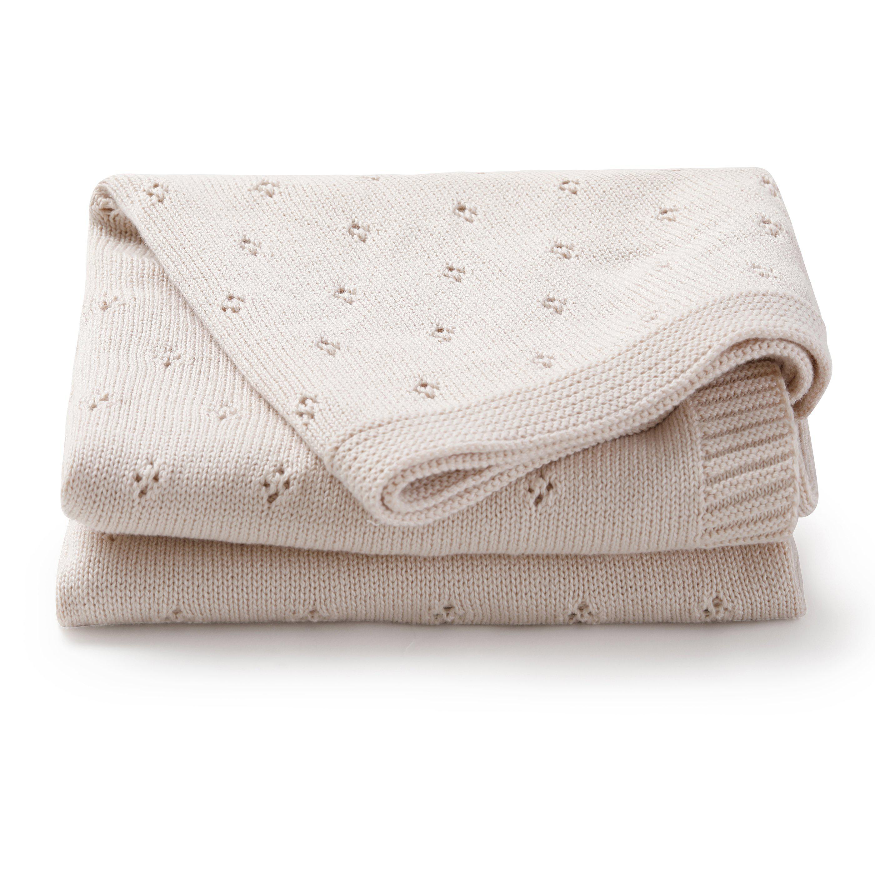 Organic Cotton Pointelle Baby Blanket - Nora Shell Pointelle Baby Blanket Makemake Organics   