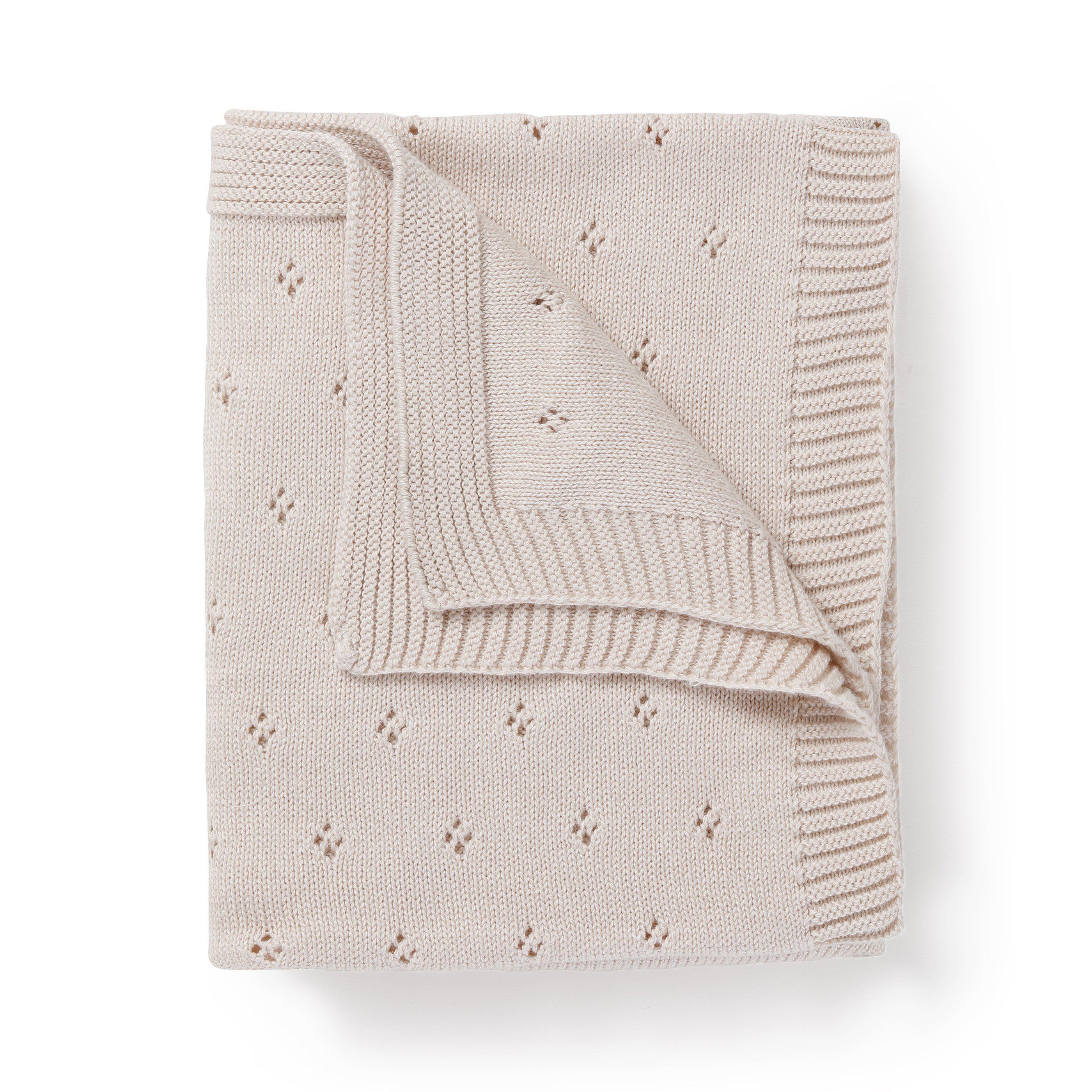 Organic Cotton Pointelle Baby Blanket - Nora Shell Pointelle Baby Blanket Makemake Organics   