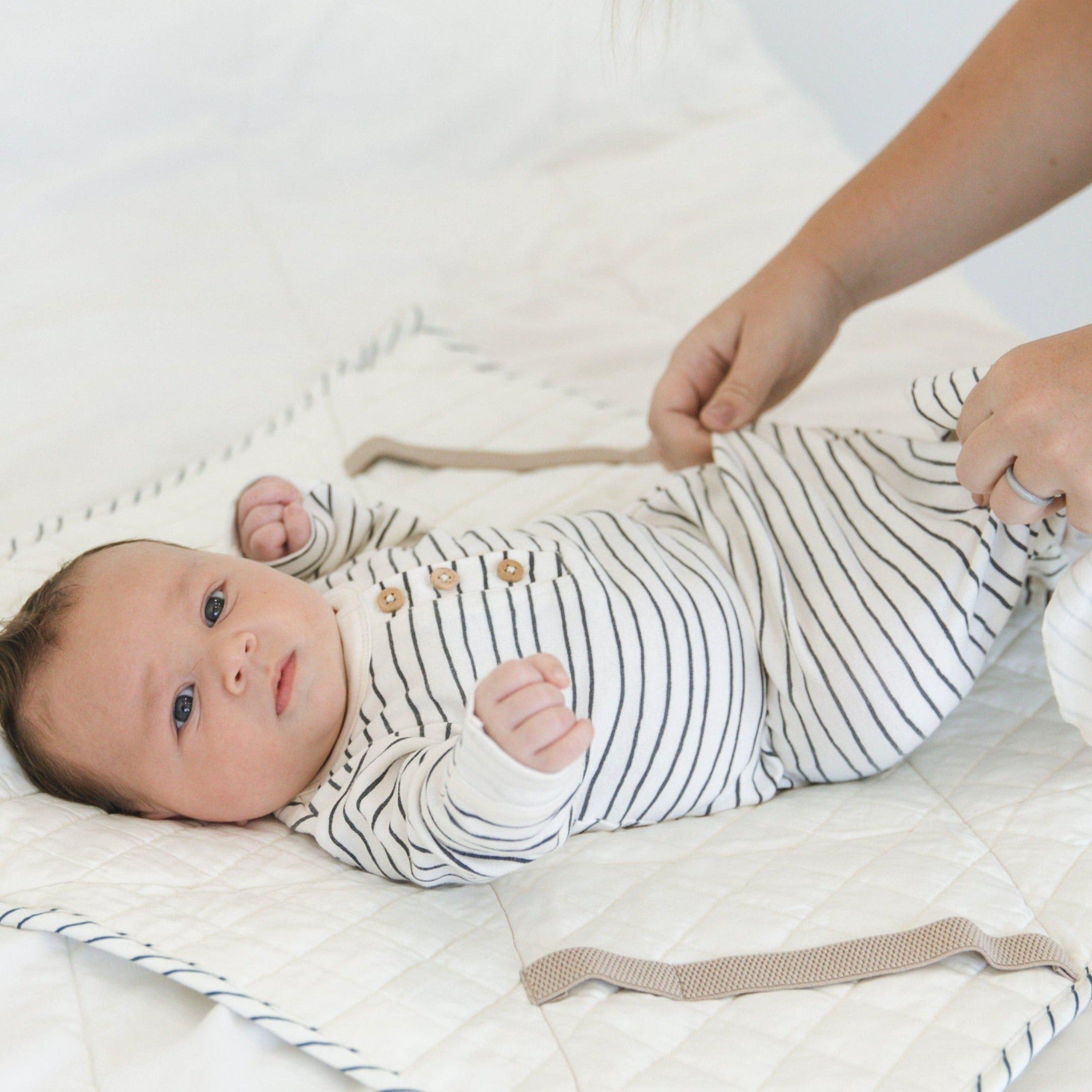 Organic Cotton Portable Changing Mat - Cobi Blue Stripes