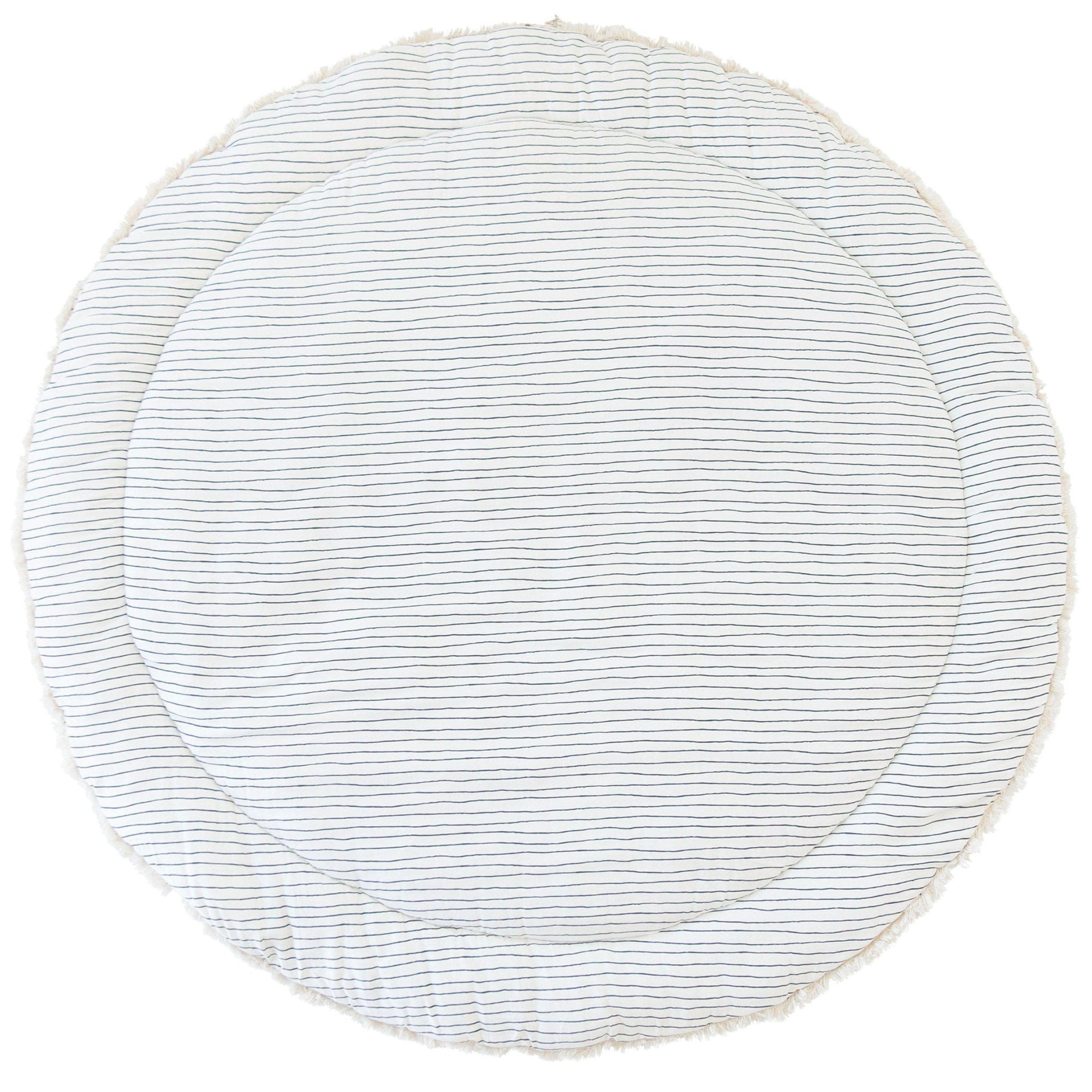 Organic Cotton Quilted Round Play Mat - Cobi Blue Stripes and Ivory