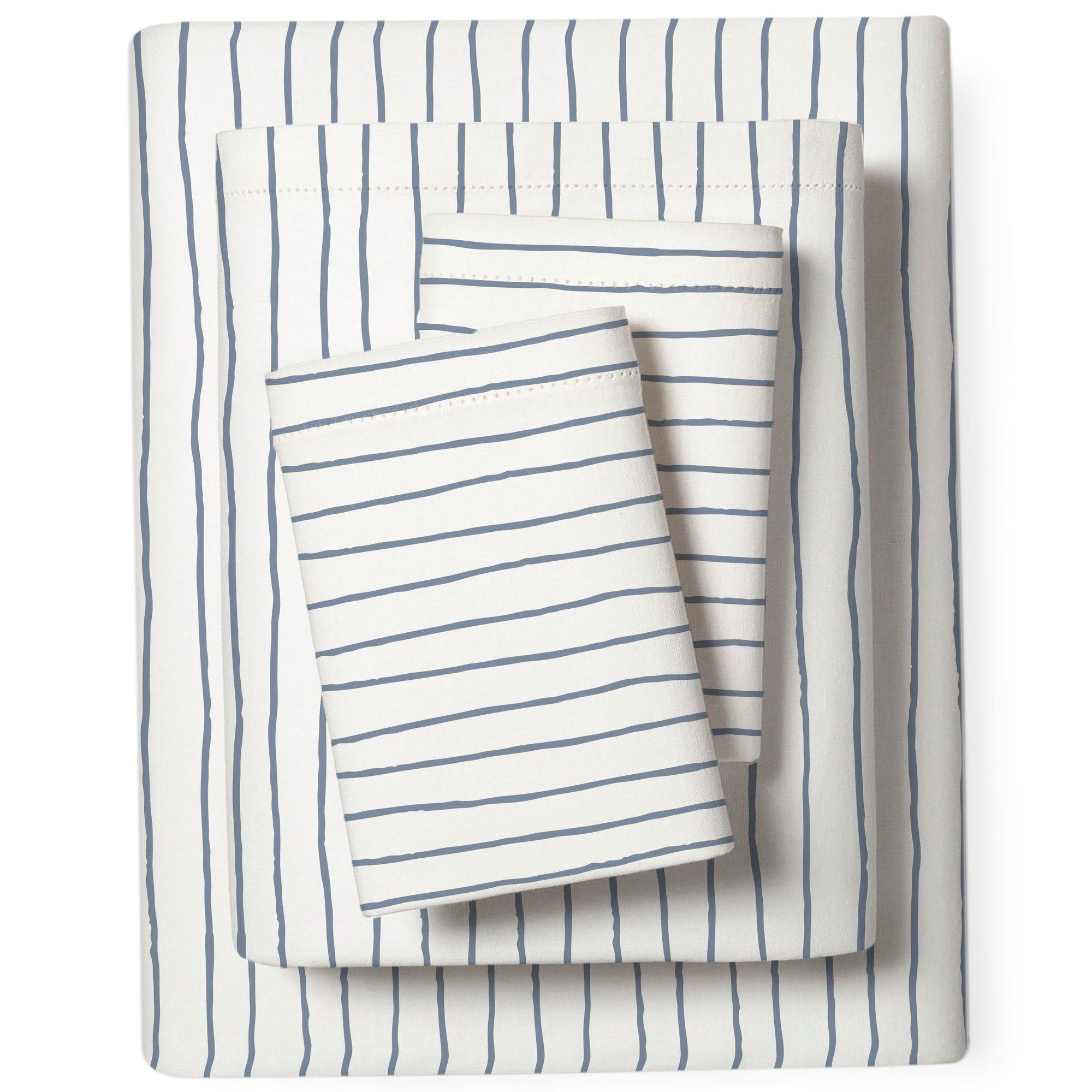 Organic Cotton Sheet Set - Cobi Blue Stripes Sheet Set Makemake Organics   