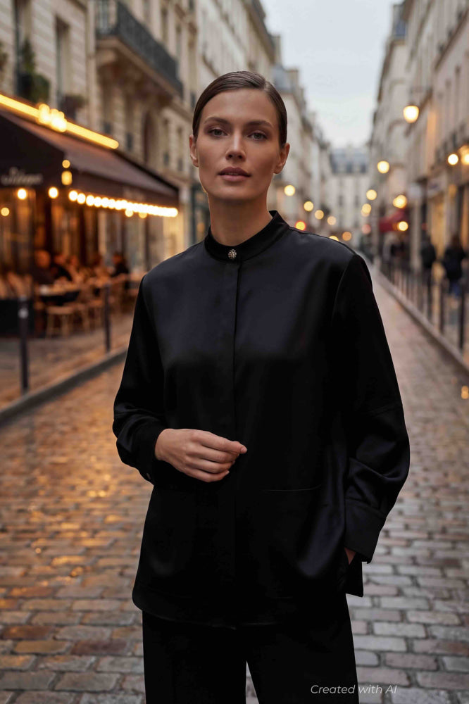 Mandarin Collar Shirt - Black