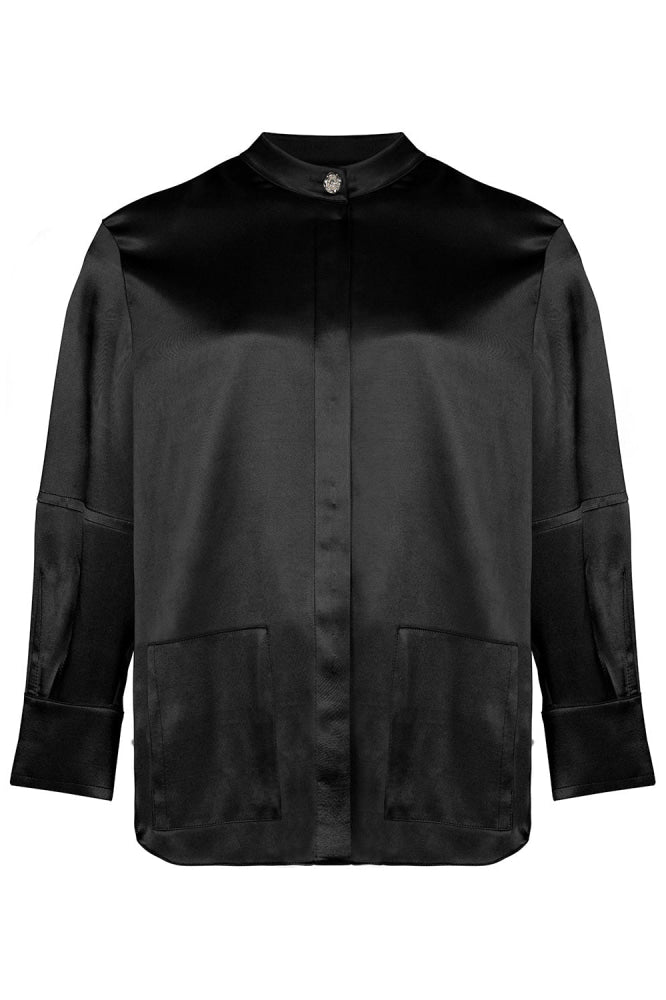 Mandarin Collar Shirt - Black