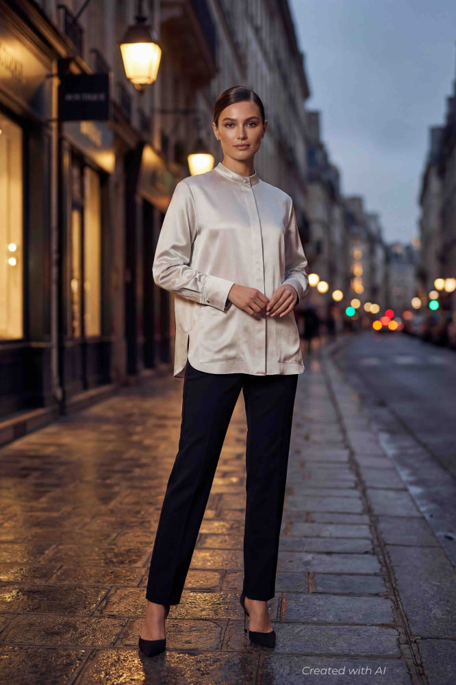 Mandarin Collar Shirt - Gray