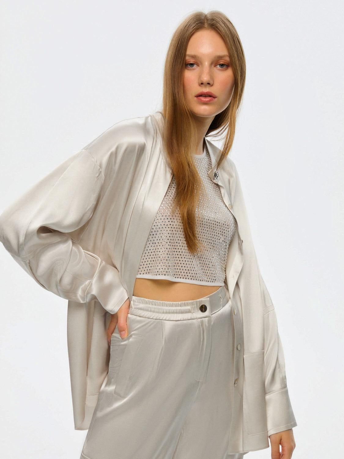 Mandarin Collar Shirt - Gray