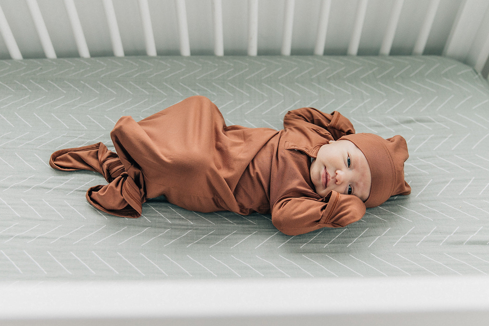 Desert Sage Muslin Crib Sheet  Mebie Baby   