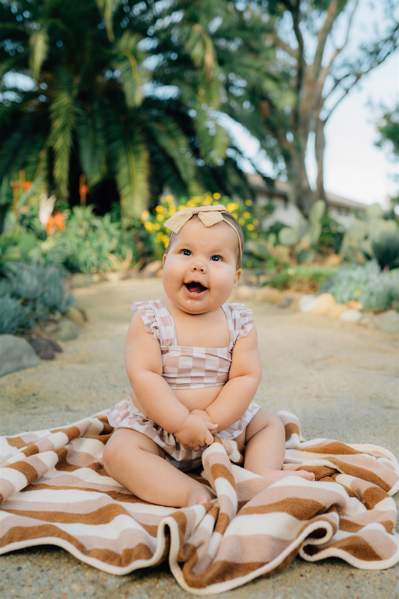 Taupe Checkered Ruffle Bikini Set  Mebie Baby   