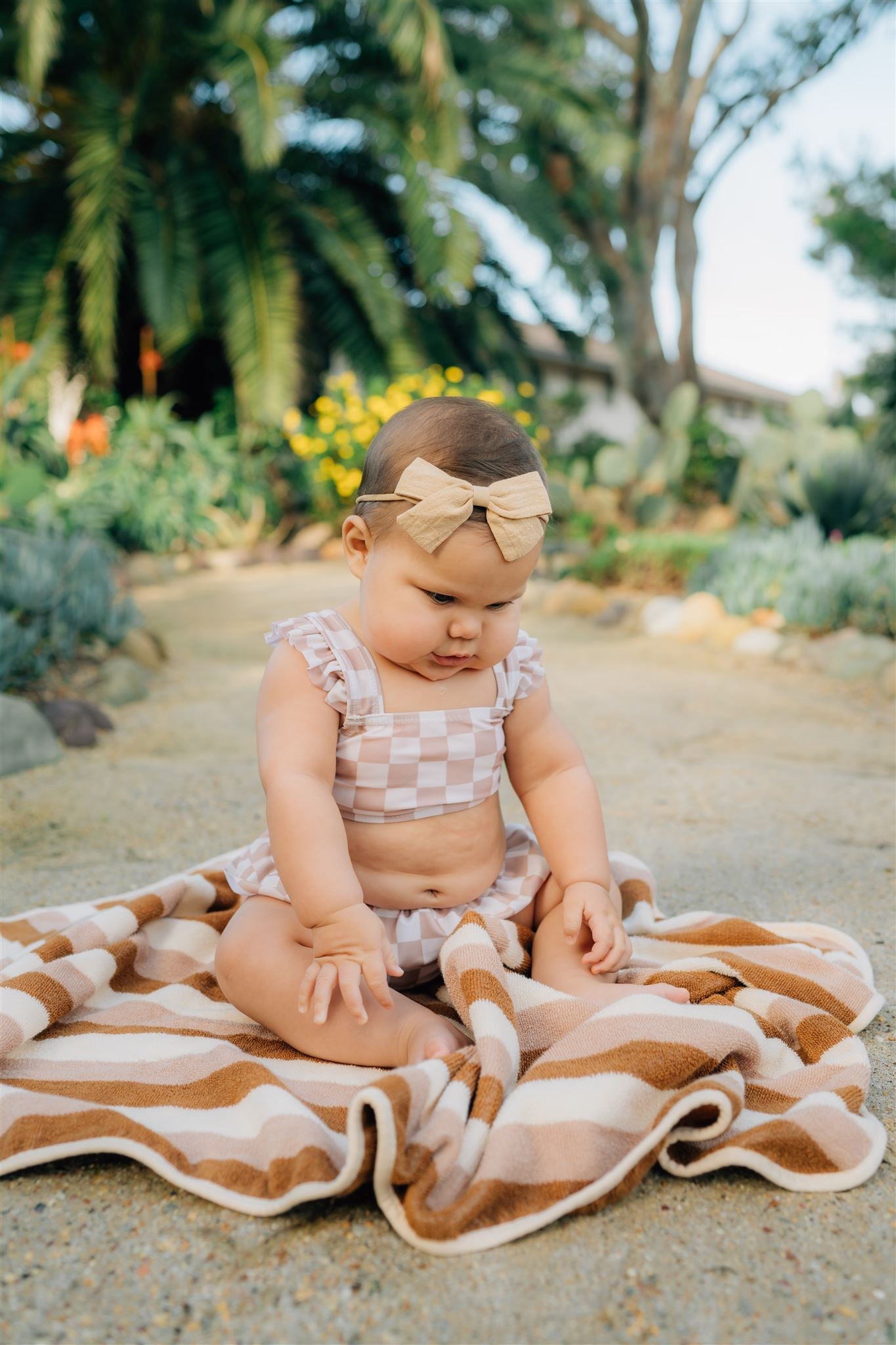 Taupe Checkered Ruffle Bikini Set  Mebie Baby   