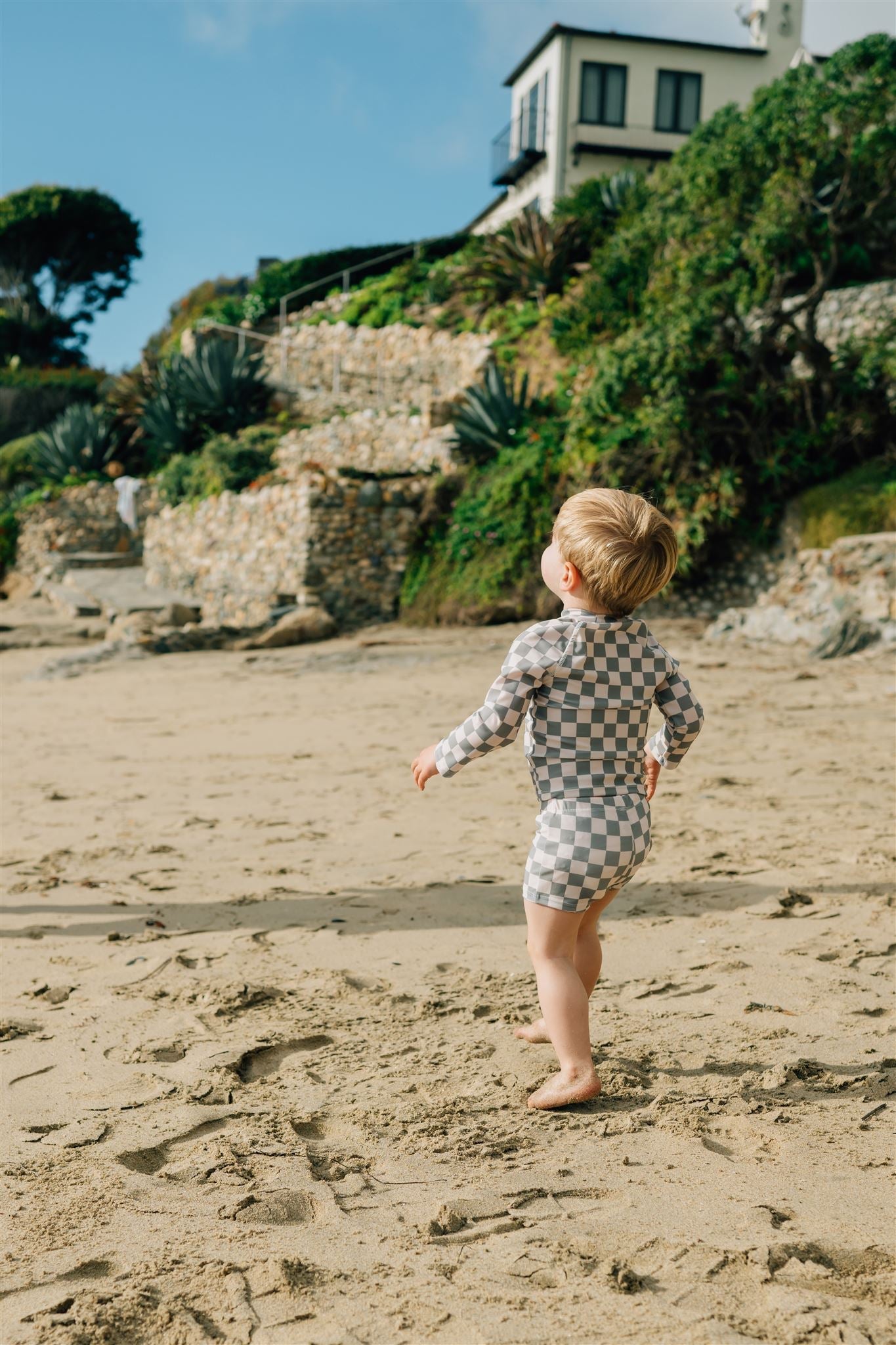 Light Green Checkered Long Sleeve Swim Set  Mebie Baby   