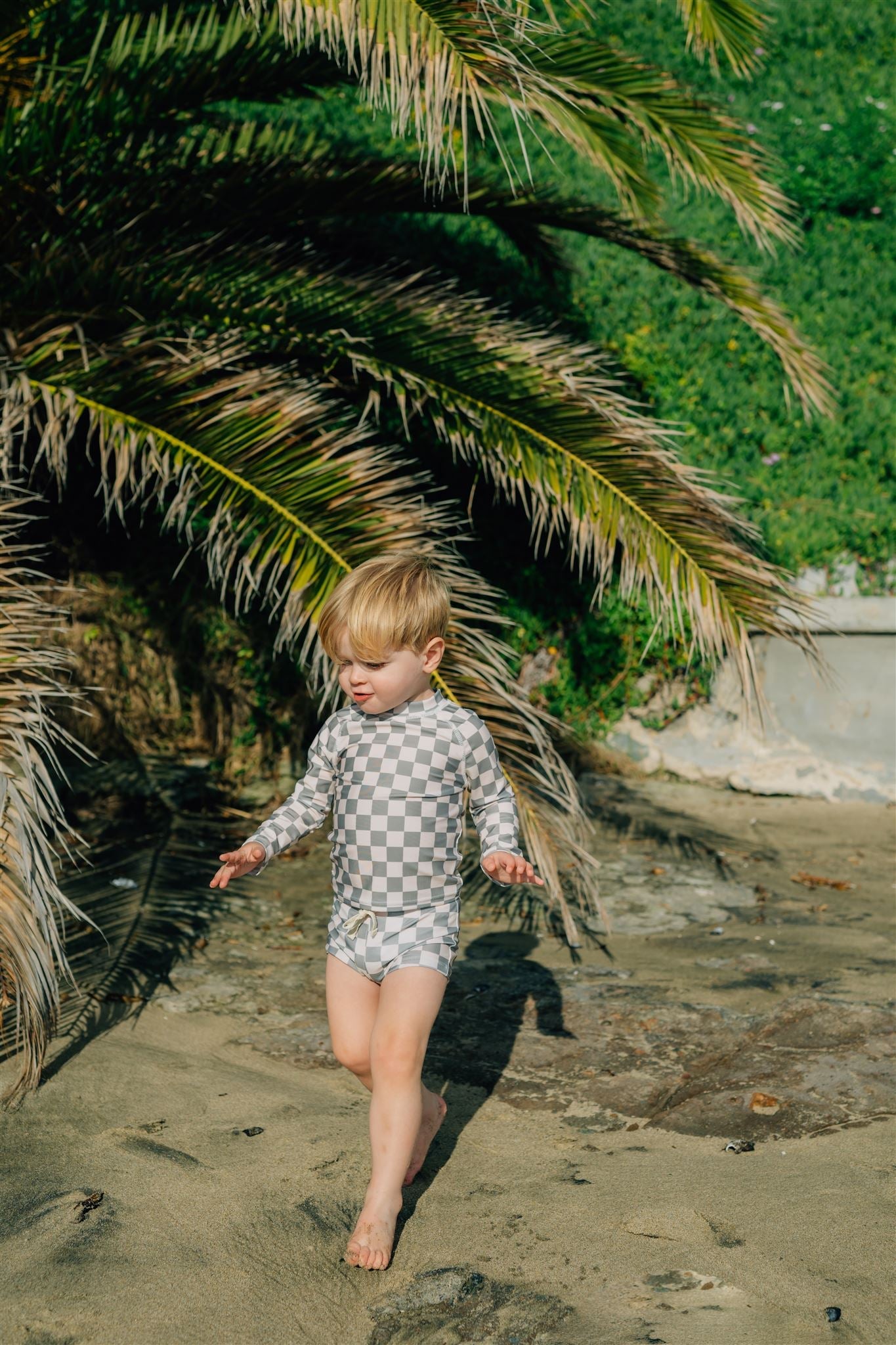 Light Green Checkered Long Sleeve Swim Set  Mebie Baby   