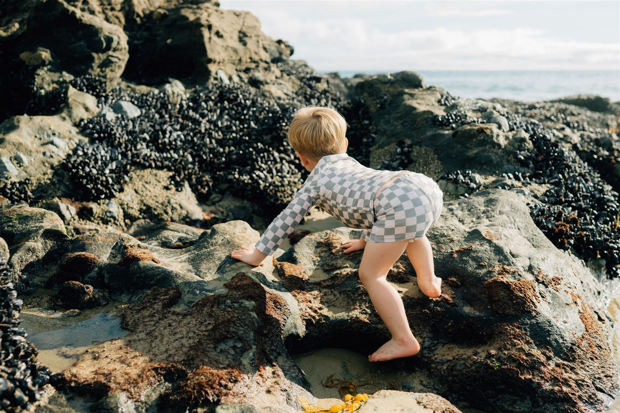 Light Green Checkered Long Sleeve Swim Set  Mebie Baby   