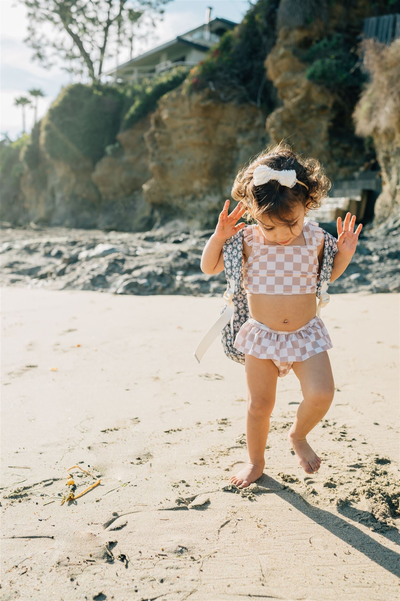 Taupe Checkered Ruffle Bikini Set  Mebie Baby   