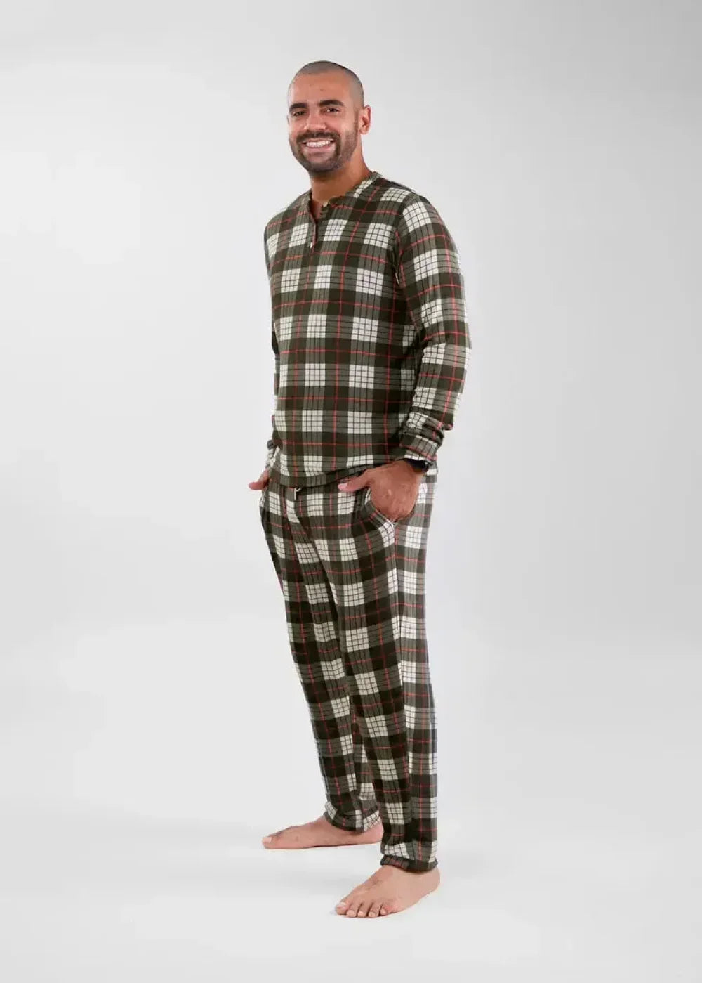 Men's Henley Top - Winter Plaid