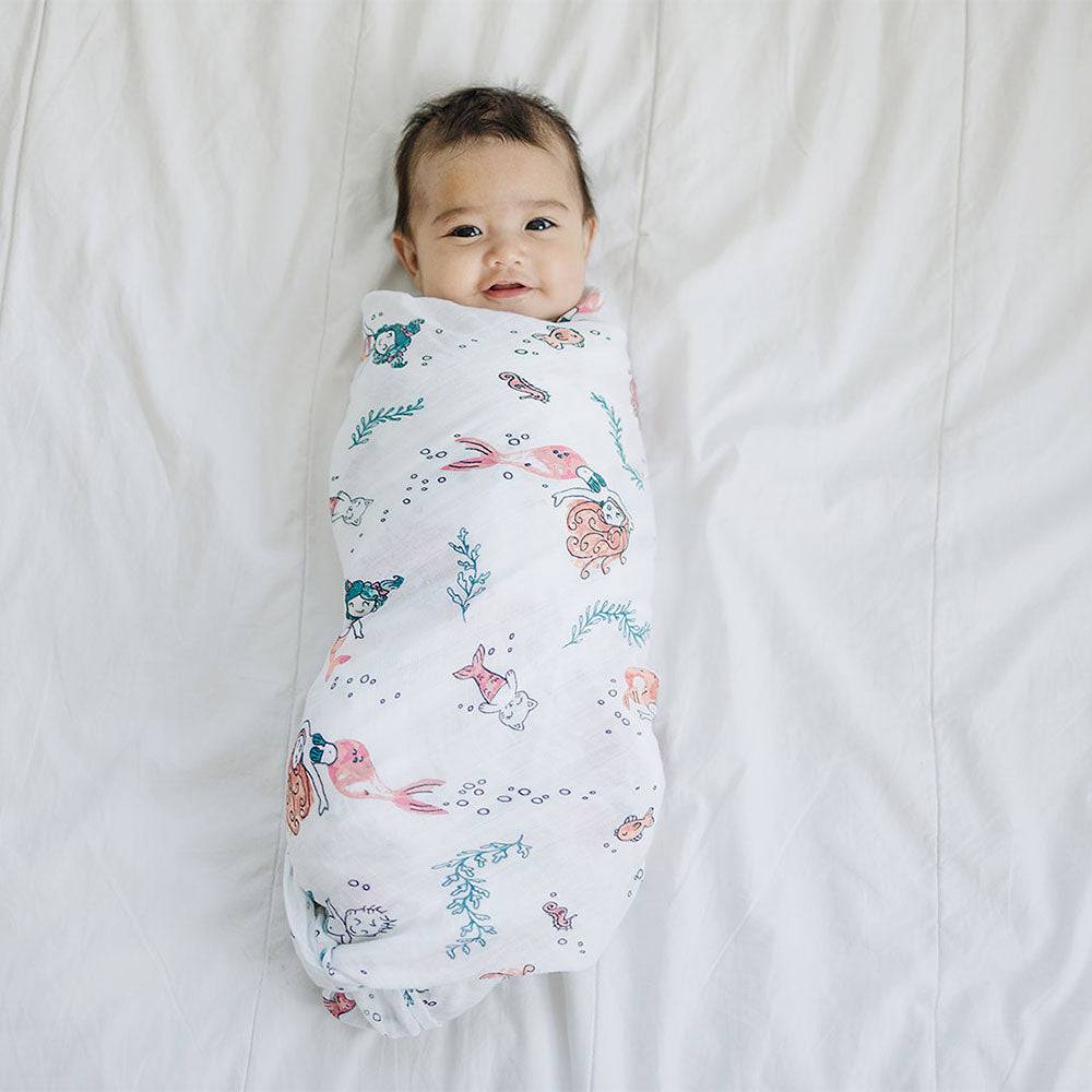 Muslin Single Swaddle Blanket Oh So Soft Mermaid Swaddle Blanket Bebe au Lait   