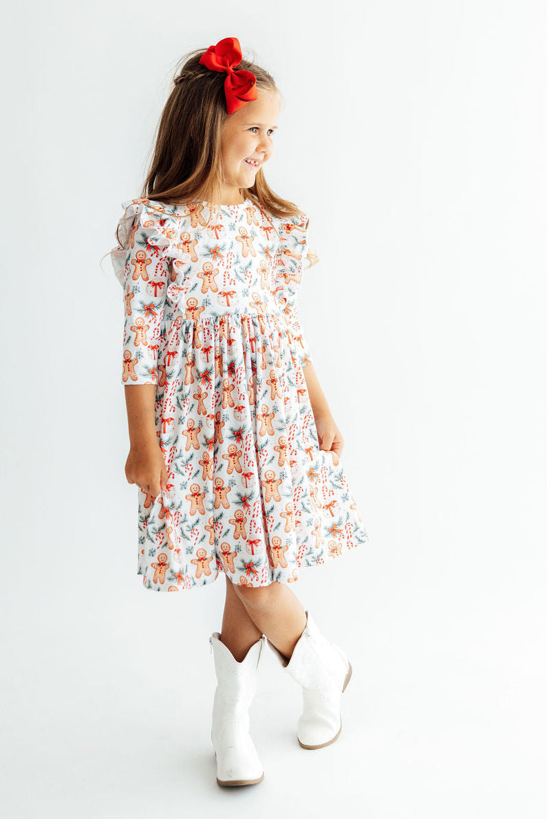 Gingerbread Lane 3/4 Sleeve Ruffle Twirl Dress