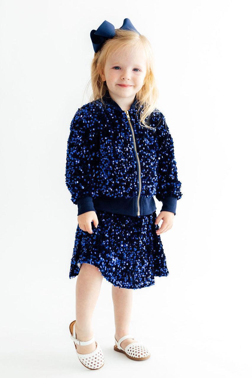 Navy Blue Velvet Sequin Twirl Skort