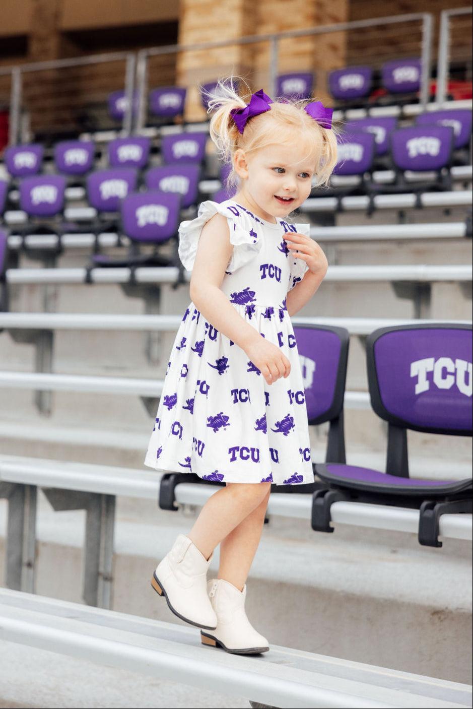 TCU White Frog Flutter Twirl Dress