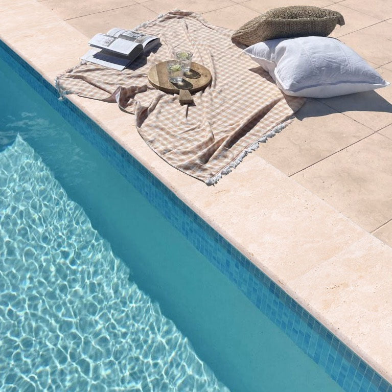Miletos Ivory 12"x24" Tumbled Travertine Pool Coping - Belair Collection