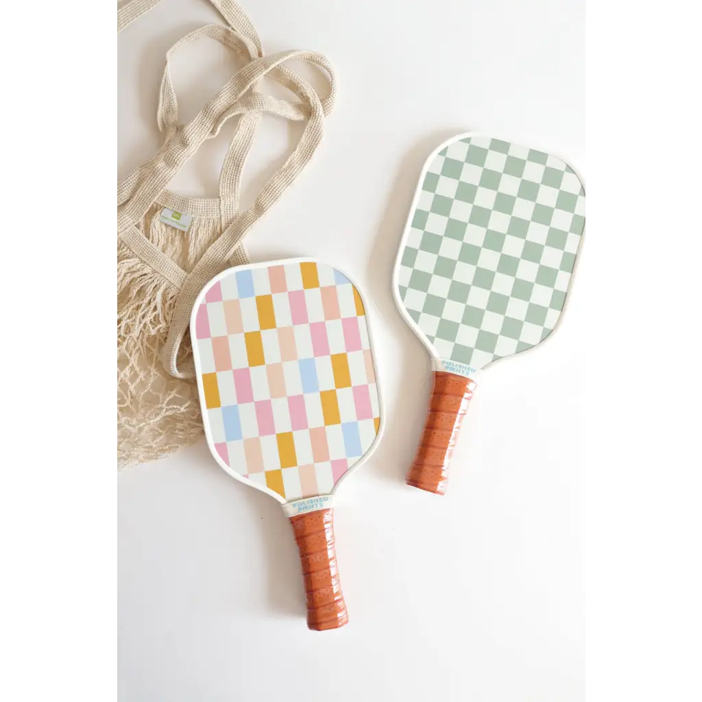 Mini Pickleball Starter Kit with Checkered Paddles and Brown Handles