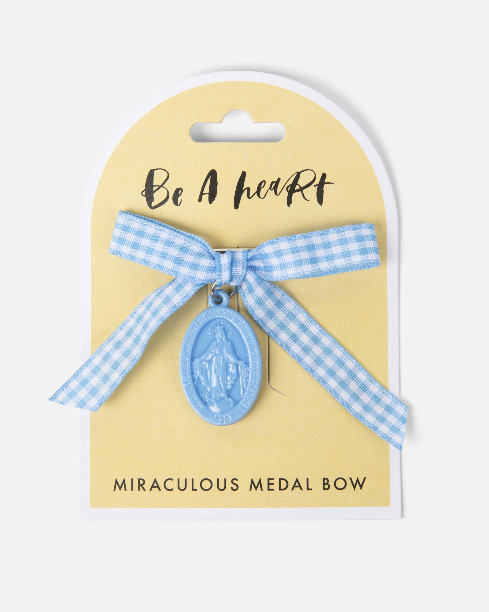 Miraculous Medal Blue Gingham Petite Bow
