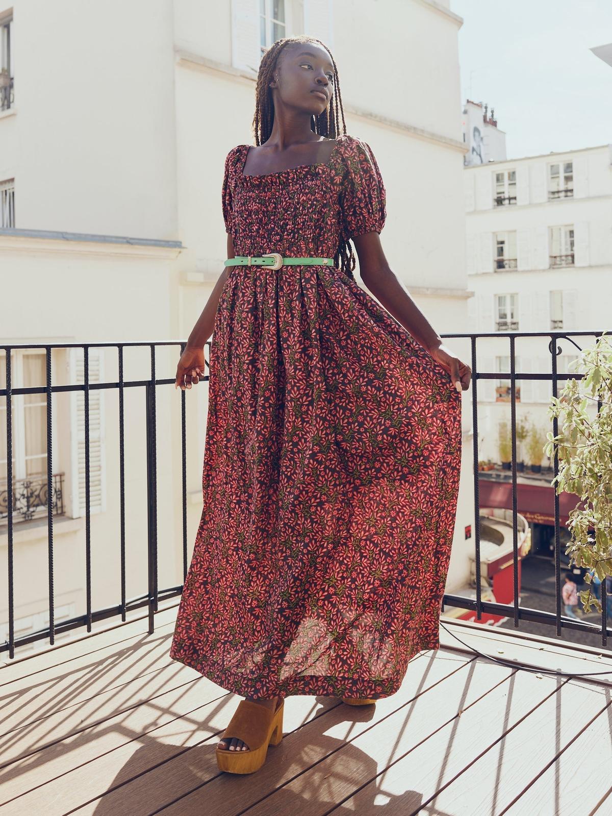 Aurora Puff Sleeve Maxi Dress - Faded Onyx/Light Ruby Floral - FINAL SALE