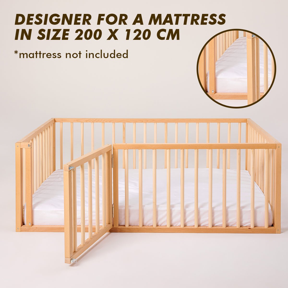 Montessori Floor Bed Frame for Toddlers with Fence (200х120 cm) Beds Goodevas   