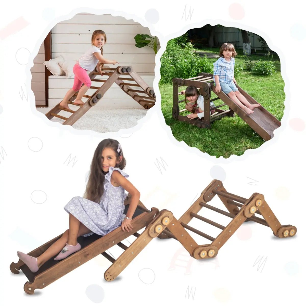 Montessori Climbing Frame Set 2in1: Snake Ladder + Slide Board/Climbing Ramp - Chocolate 2in1 Playsets Goodevas Chocolate  