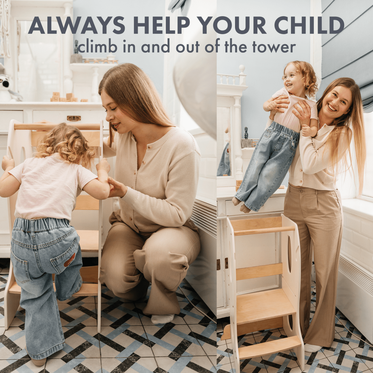 Stable Montessori Tower: Wooden Growing Chair - Ivory