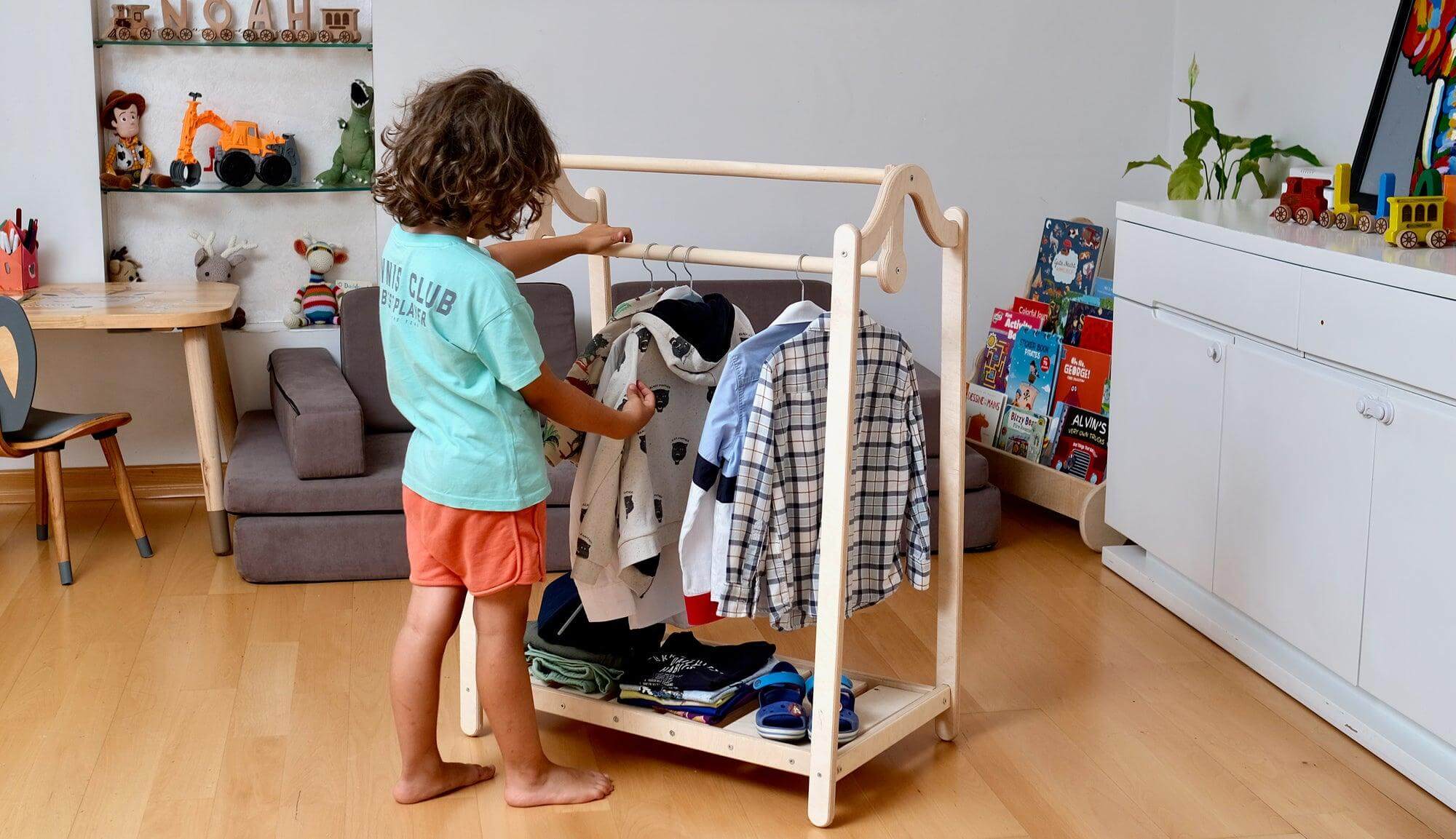 Montessori Wooden Kids Clothing Rack