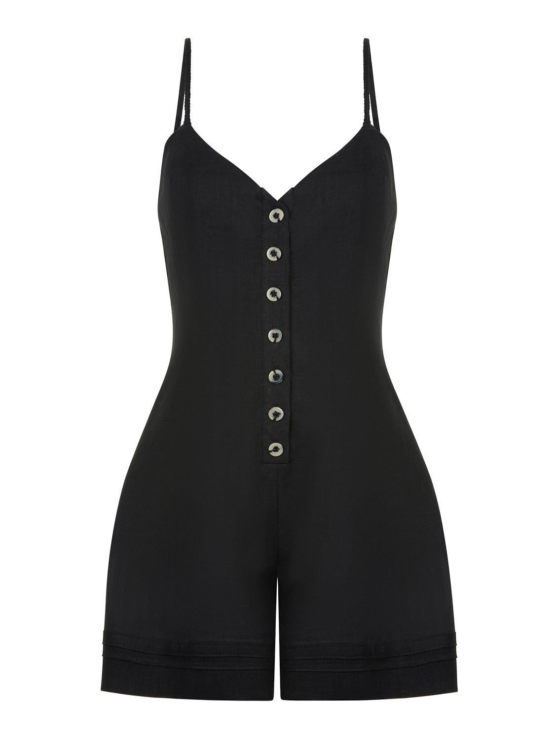Mini Linen Jumpsuit - Black