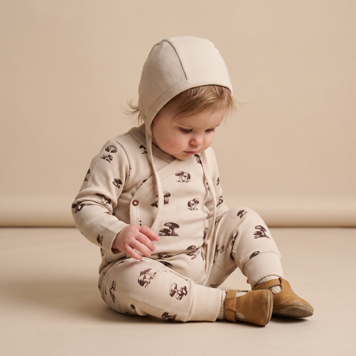 Organic Kimono Onesie & Pants Set - Mushroom