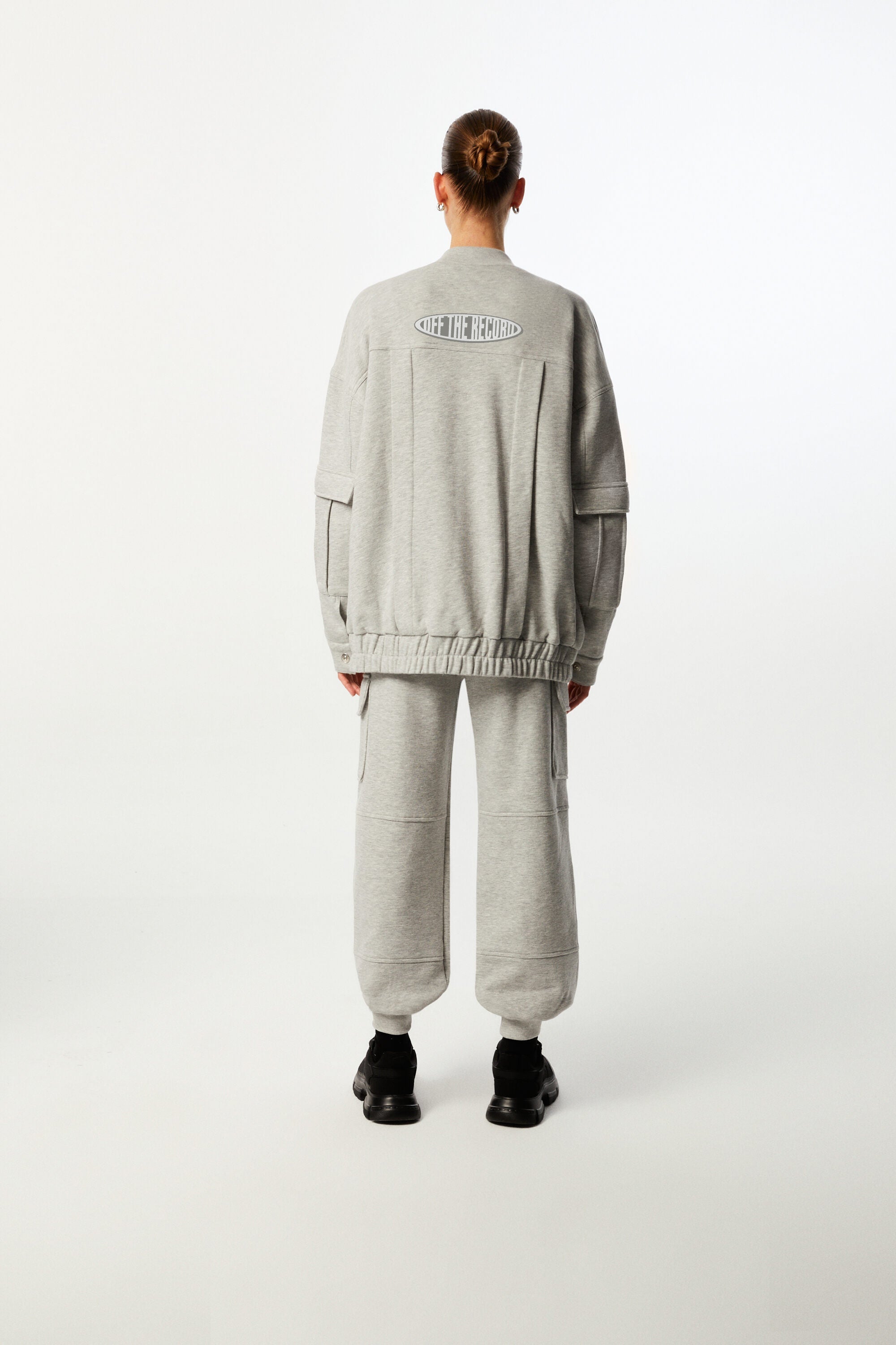 Loose-Fit Bomber Jacket with Pockets - Grey Melange