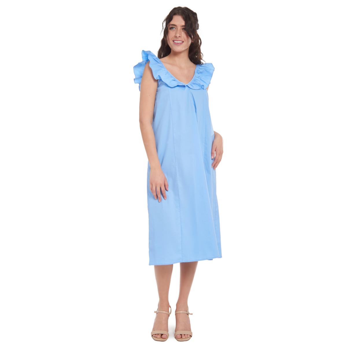 Erin Ruffle Midi Dress - Bluebird
