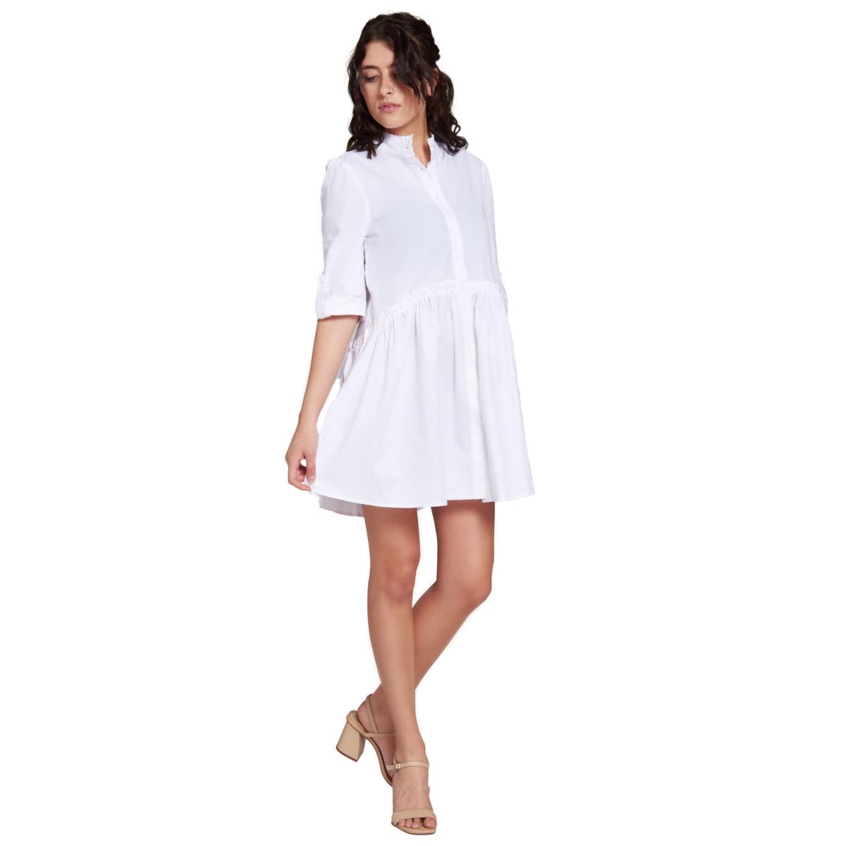 Cammie Ruffle Shirt Dress - White