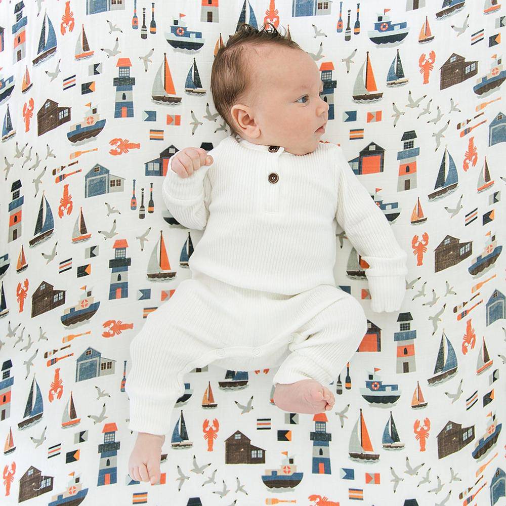 Nautical Oh So Soft Muslin Crib Sheet Crib Sheet Bebe au Lait   