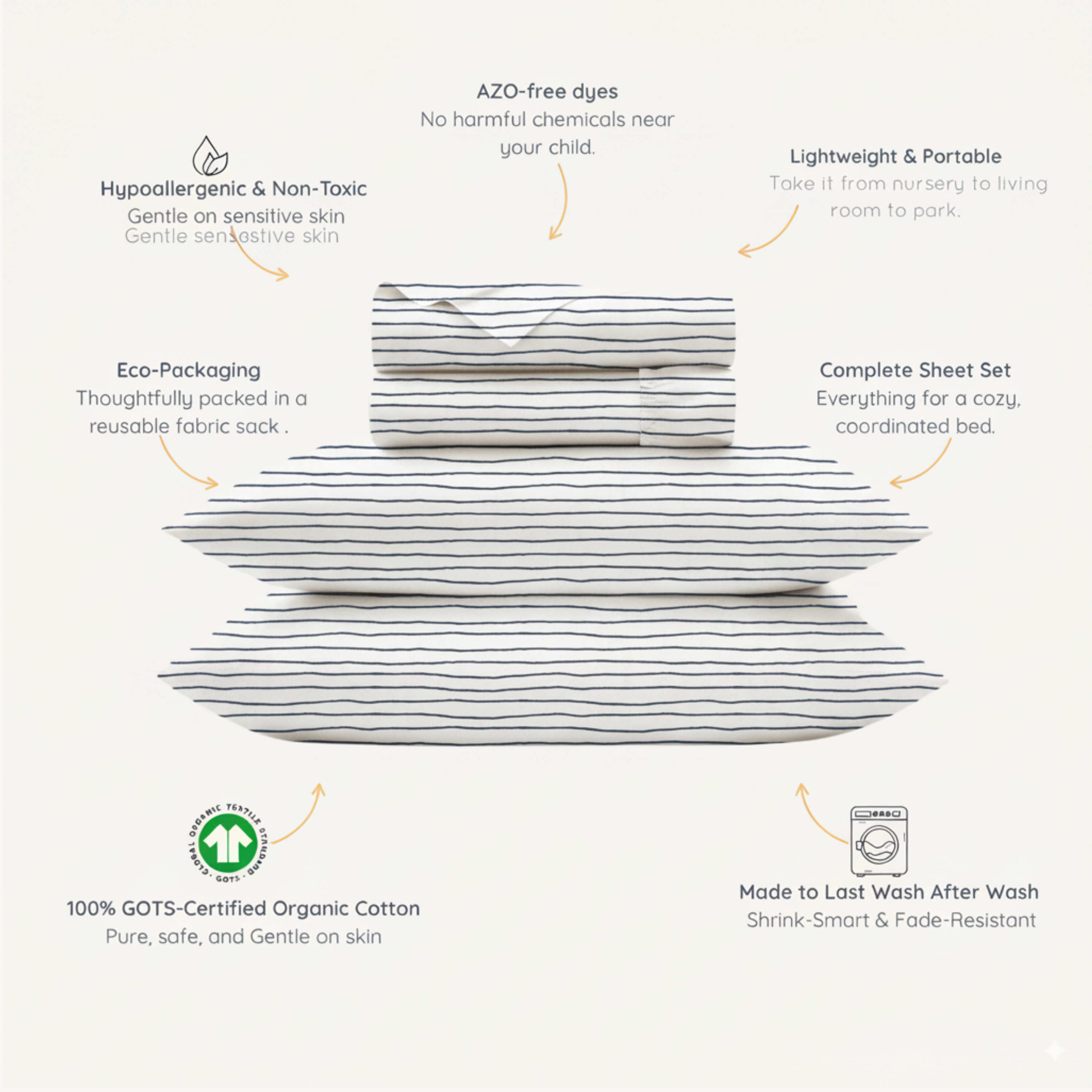 Organic Cotton Sheet Set - Navy Blue Stripes