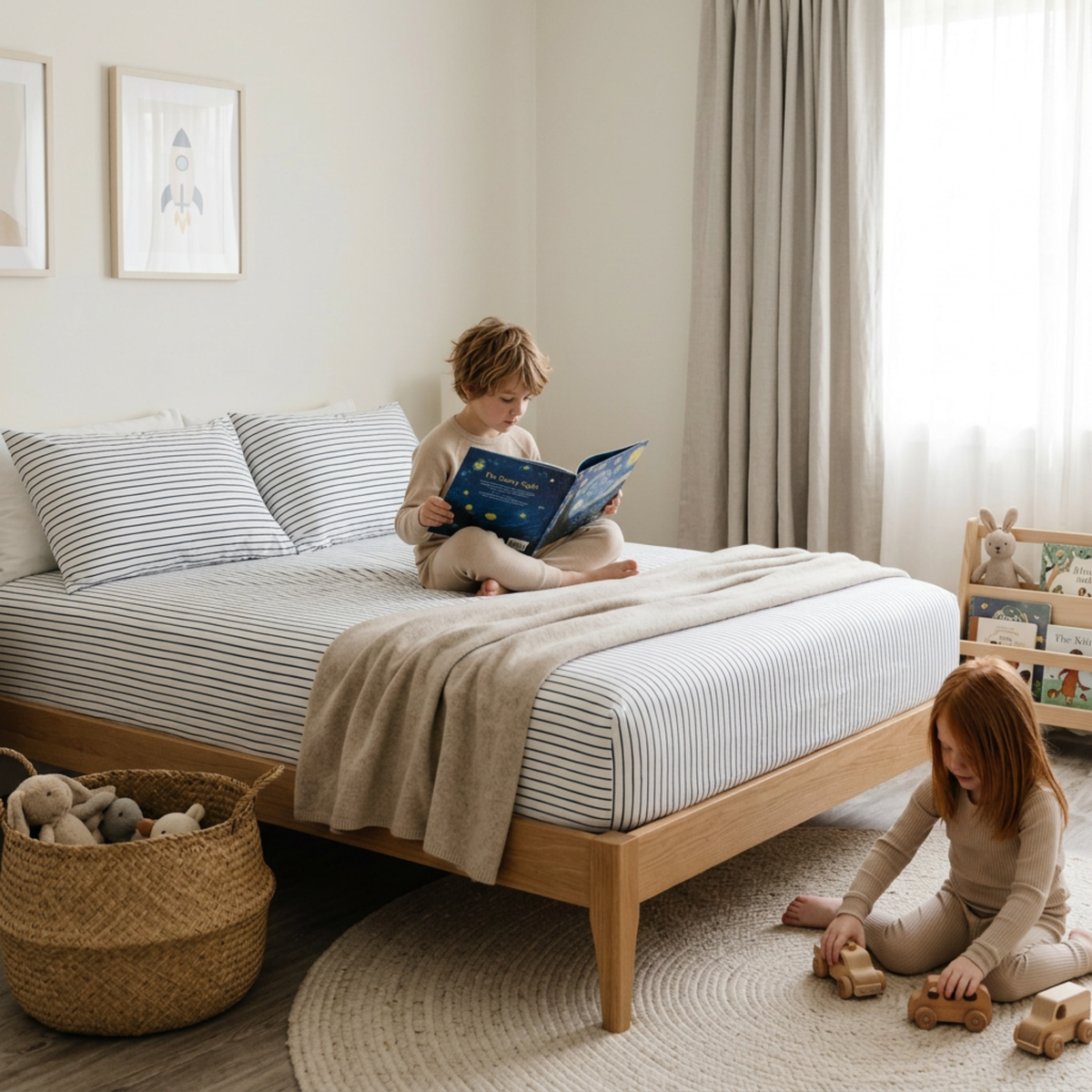 Organic Kids Fitted Sheet - Navy Stripes