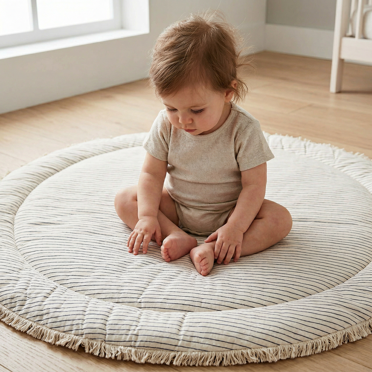 Organic Cotton Quilted Play Mat - Navy Stripes