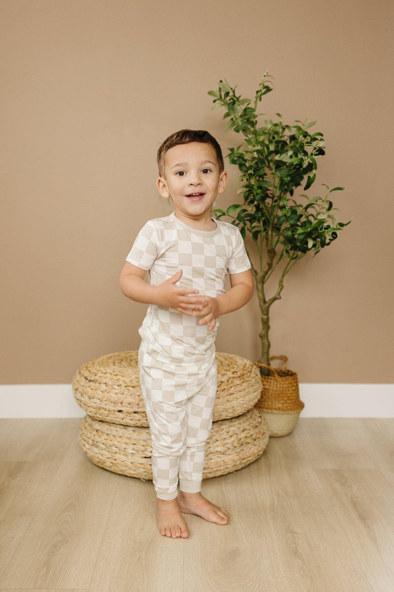 Neutral Checker 2pc Bamboo Pajama Set