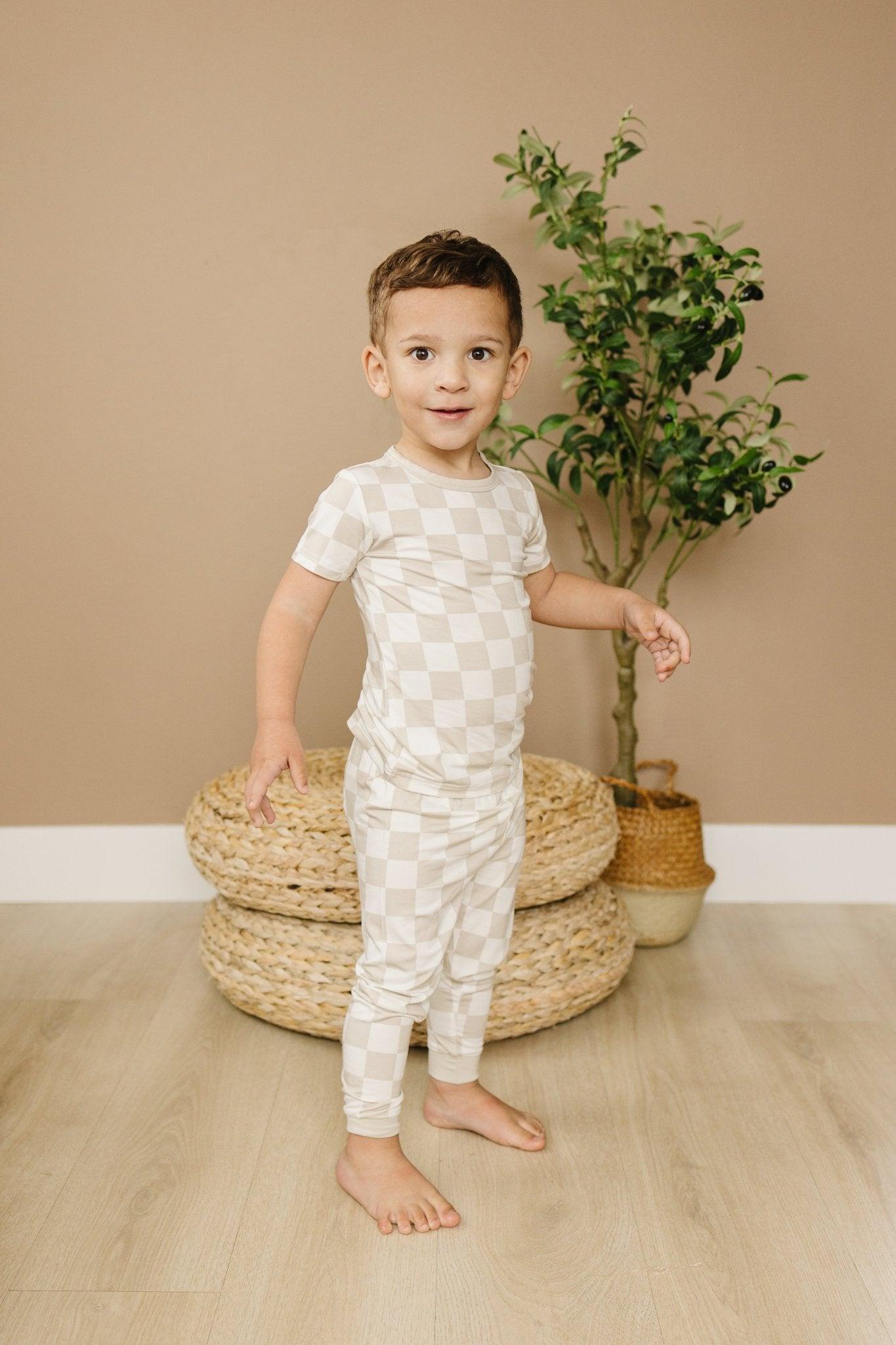 Neutral Checker 2pc Bamboo Pajama Set