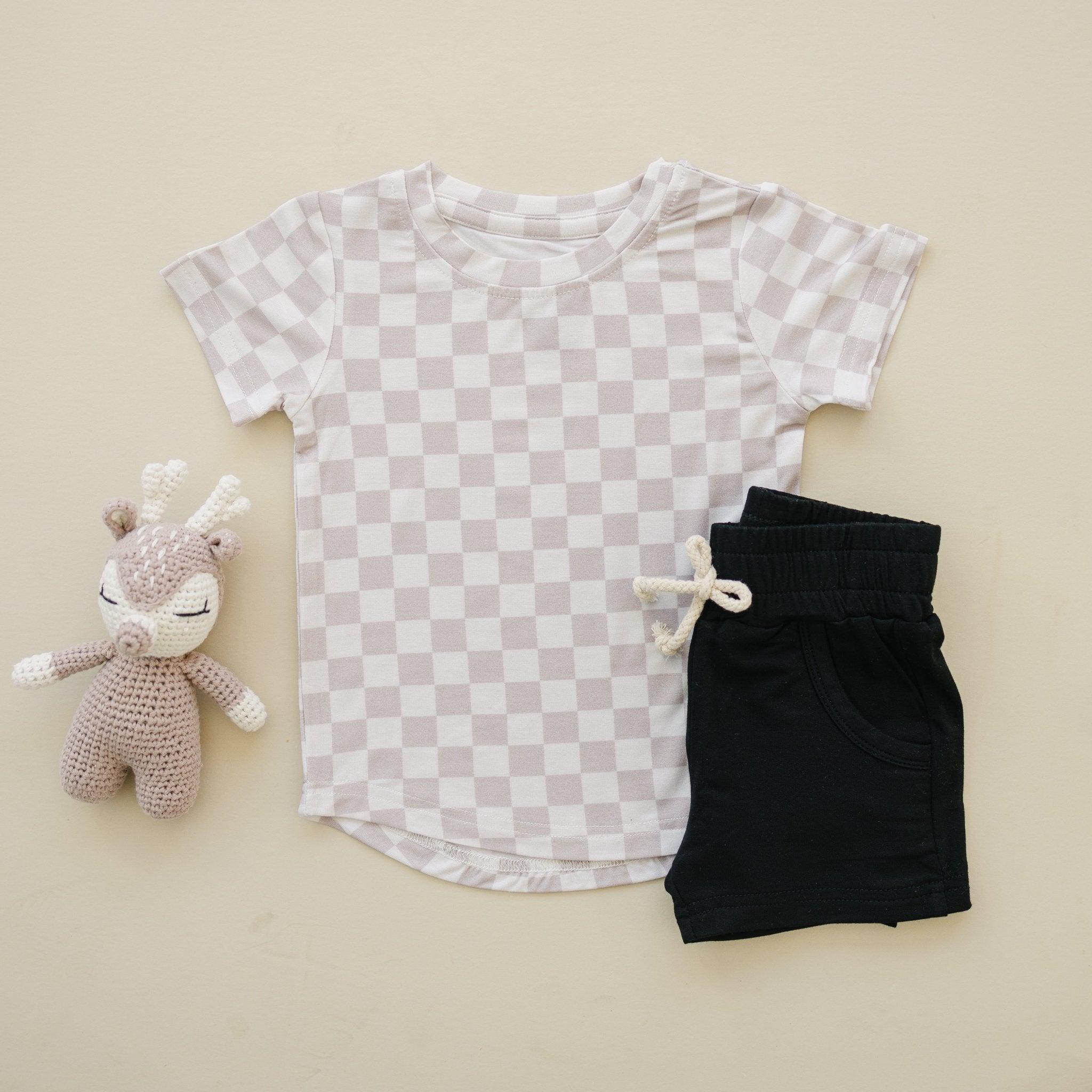 Neutral Checkered Bamboo Tee