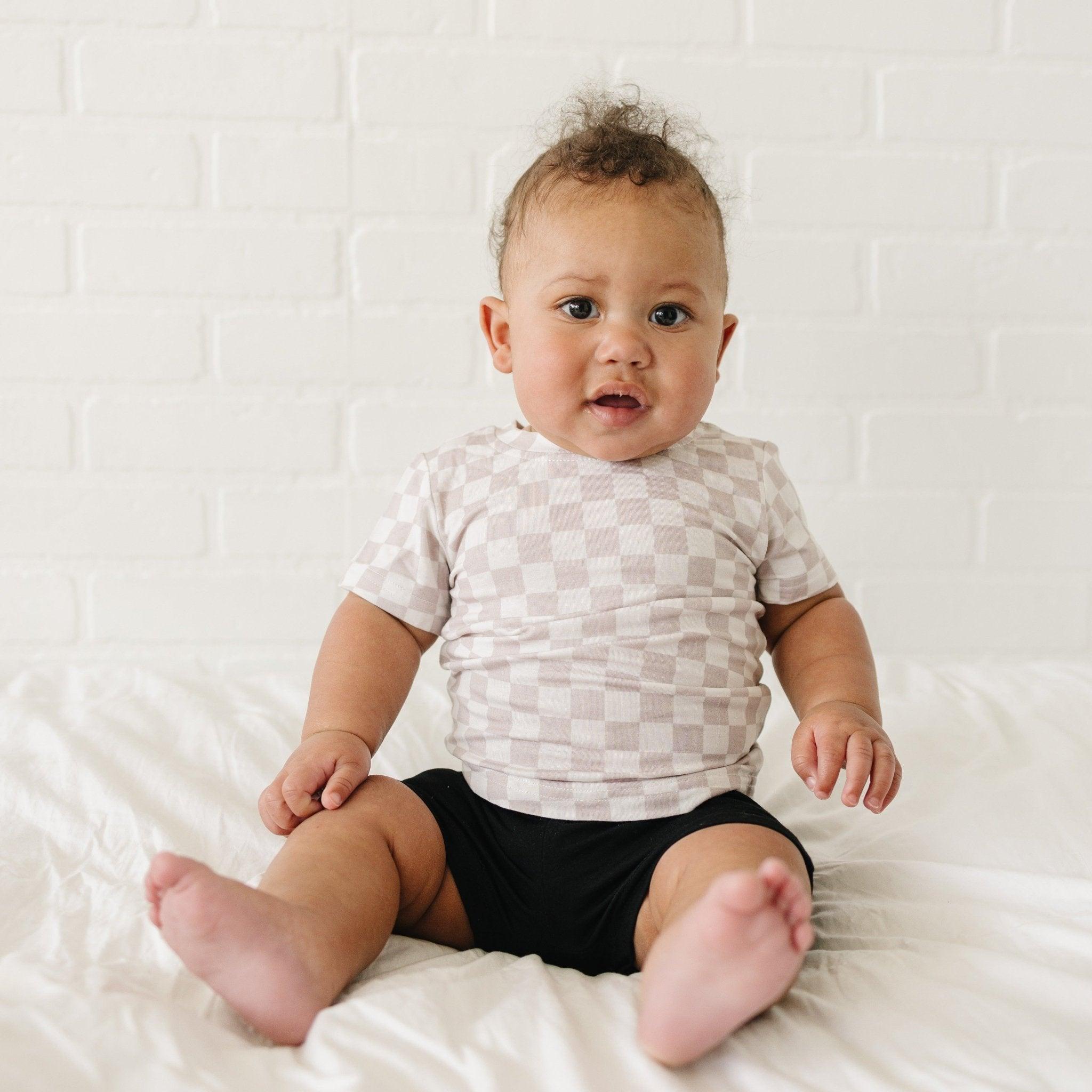 Neutral Checkered Bamboo Tee