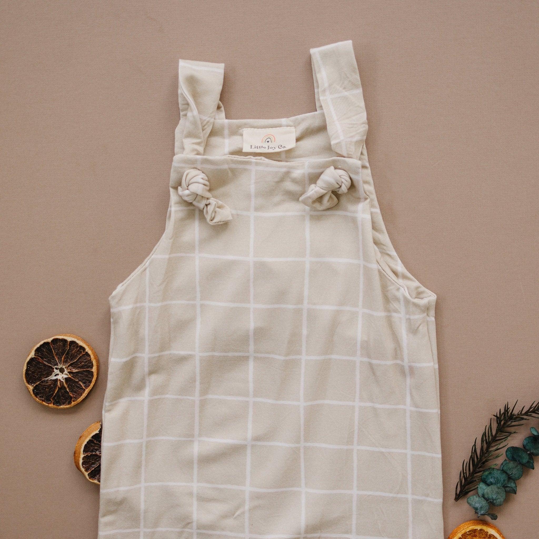 Neutral Plaid Bamboo Knotted Overalls