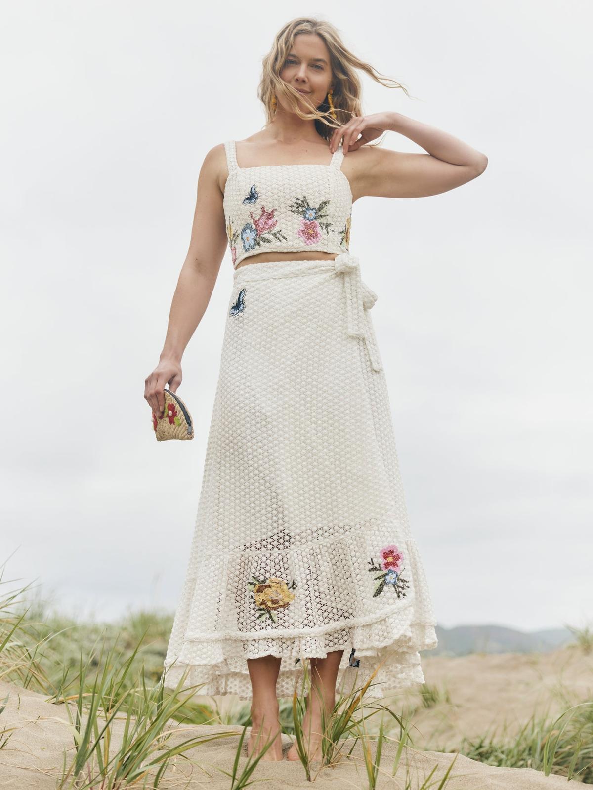 Camila Top - Cream Crochet/Multicolor Floral Embroidery