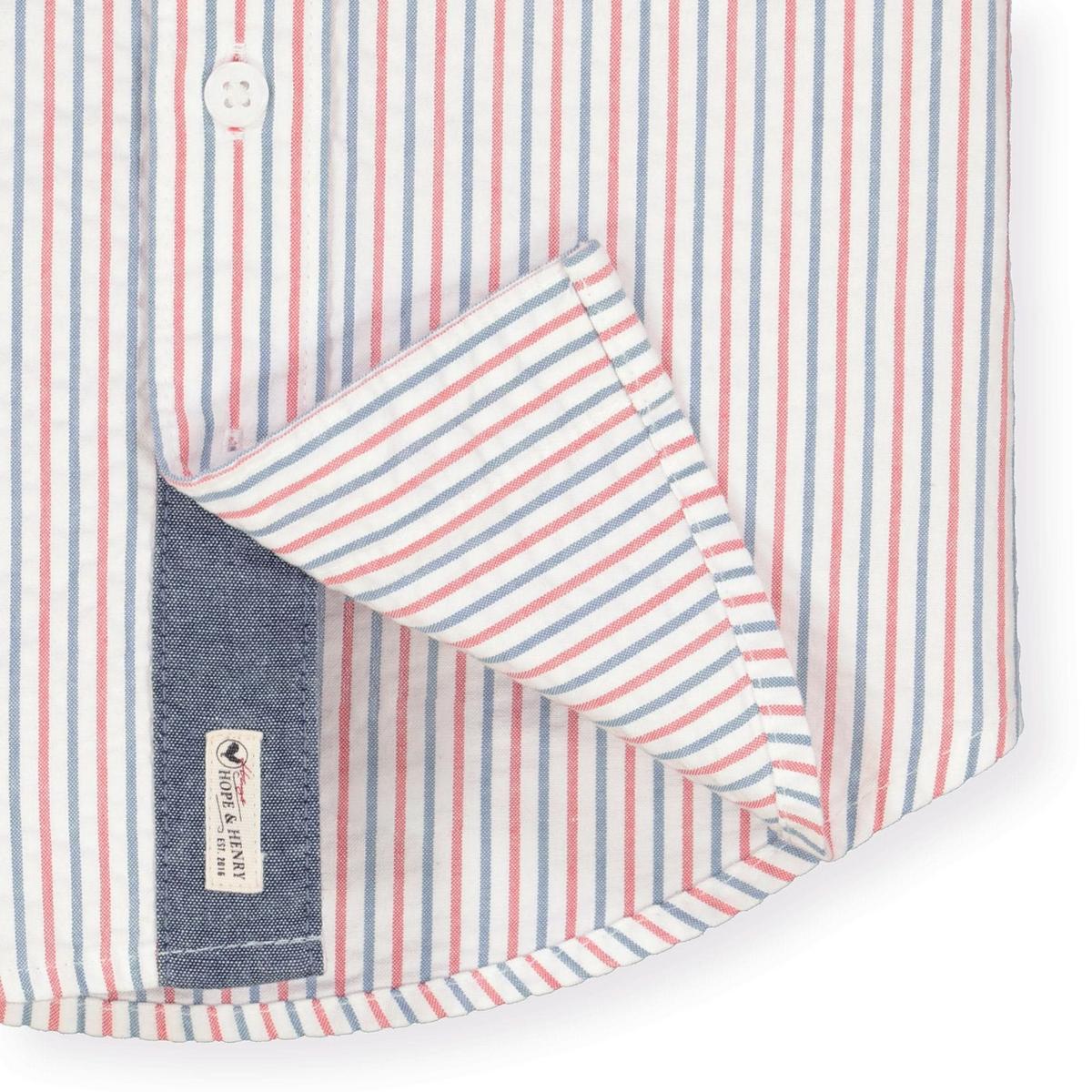 Seersucker Short Sleeve Button Down Shirt - Red and Blue Seersucker