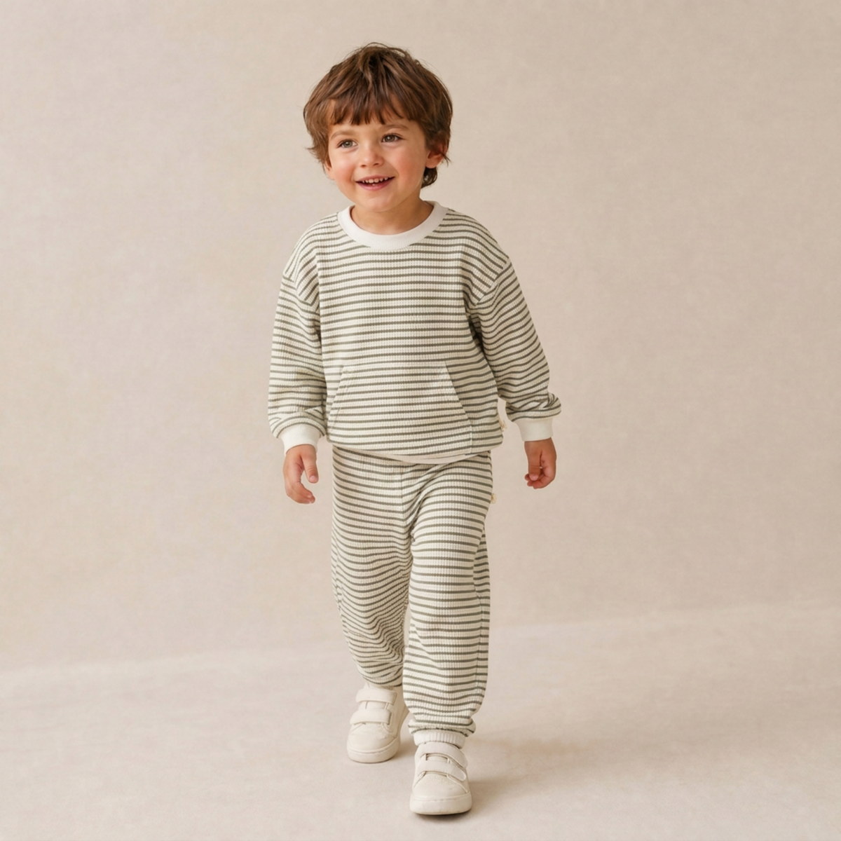 Organic Tee & Pant Slouch Set - Olive Stripes