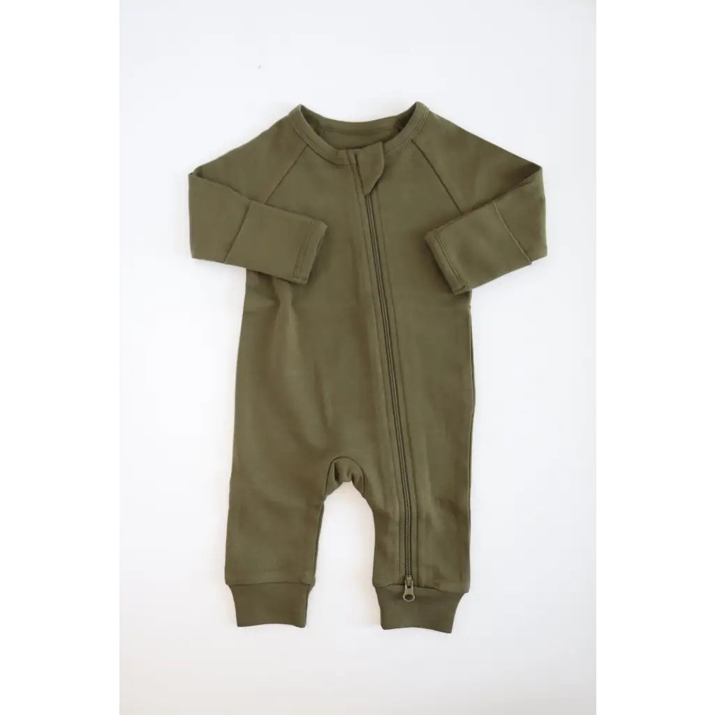 Organic Cotton Baby Zipper Sleeper in Olive