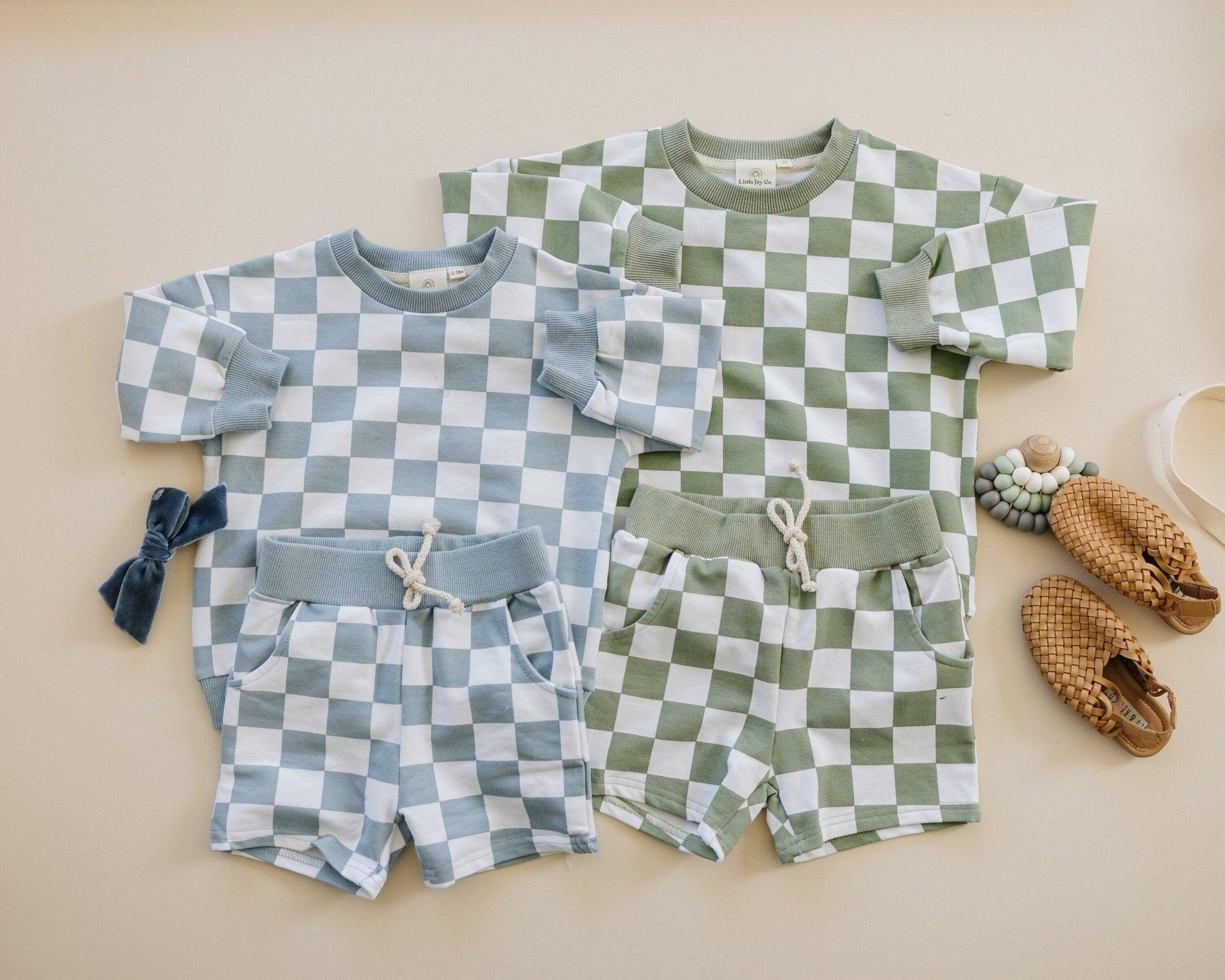 Organic Cotton Checkered Crewneck & Shorts Set