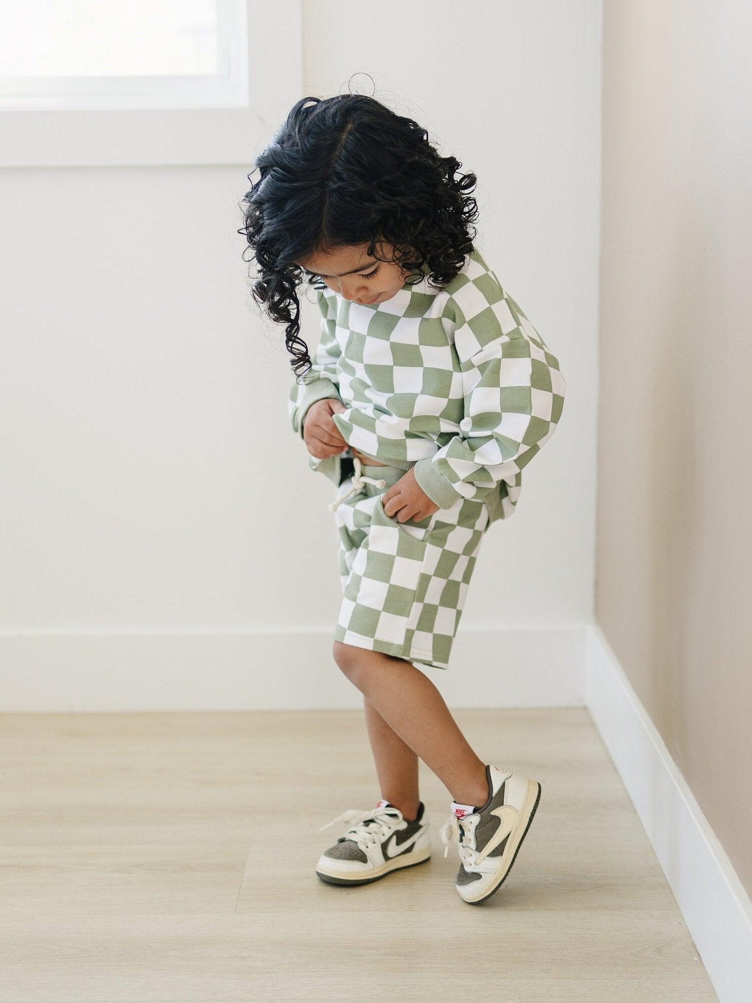 Organic Cotton Checkered Crewneck & Shorts Set